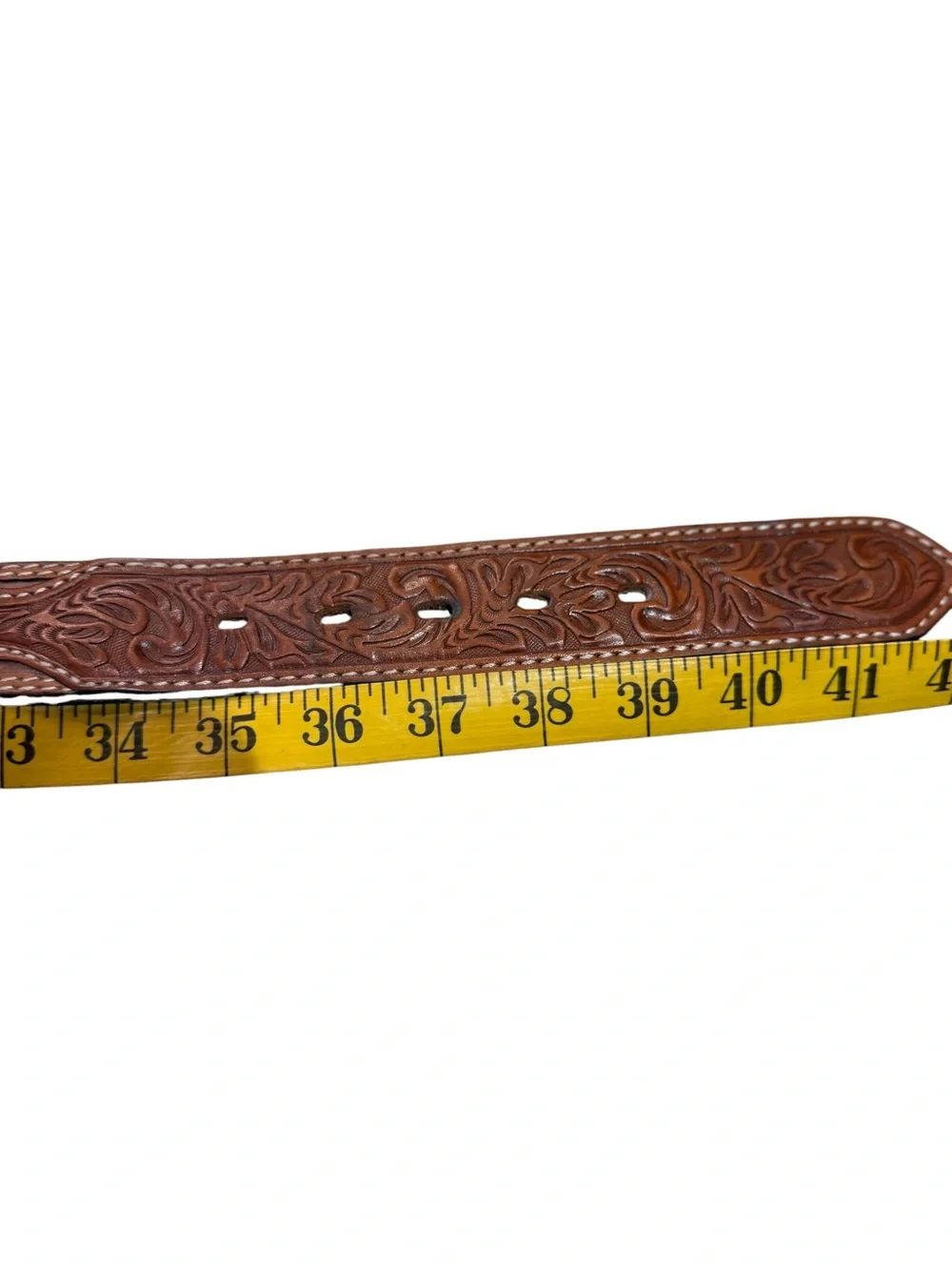 3D Men’s 38 Tooled Brown Leather Belt Only Hand Tooled Ends